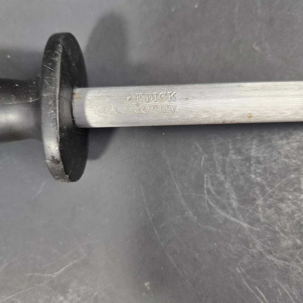 Vintage F Dick Sharpening Steel Rod Made In Germany Black Handle 12